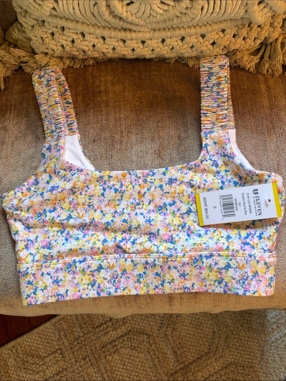 EleVen by Venus Williams Pastel Wildflower Floral Shirred-Strap Sports Bra